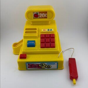 Vintage Blue-Box 1988 Kids Toy Cash Register - Yellow and Red